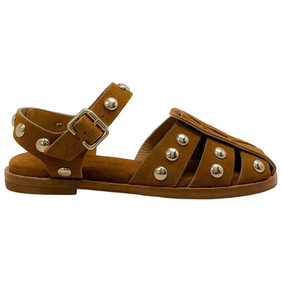 Freda Salvador Nut Brown Suede Sera Fisherman Sandals with Gold Studs - Picture 2 of 9